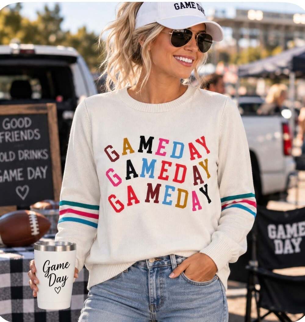 NWOT WHY Dress Women’s S Game Day Sweater White Multicolor Varsity Stripe Preppy